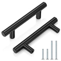 Probrico 5 Pack| Flat Black 3 Inch Center-to-Center Bar Cabinet Pull Modern Cabinet Hardware Kitchen Cabinet T Bar Handles Dresser Pulls, 5 Inch Total Length - color: Black, size: hole center 3"