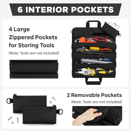 ANILD 18.5 Inch Extra Long Tool Bag Roll Up, Roll Up Tool Bag Organizer - color: Black, size: X-Large