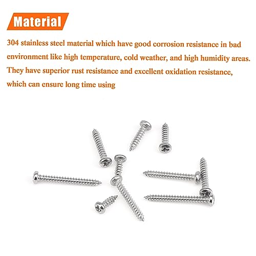 #2 x 1/4" 3/8" 1/2" 5/8" 3/4" Wood Screws Set, HELIFOUNER 250 Pieces Phillips Pan Head Self-Tapping Screws Assortment Kit, Phillips Pan Head Wood Screws, 304 Stainless Steel - size: #2