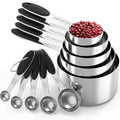 TILUCK Stainless Steel Measuring Cups and Spoons Set with Silicone Handle – Nesting Design for Space-Saving, Heavy Duty & Dishwasher Safe for Dry/Liquid Ingredients, Cooking & Baking (10)