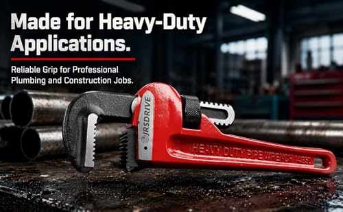 Heavy Duty Pipe Wrench, 18 Inch Adjustable Straight Plumbing Wrench, Hardened Steel Jaws with Professional Cast Iron Handle for Industrial, Construction, and Home Maintenance E-2049 - size: 18 Inch