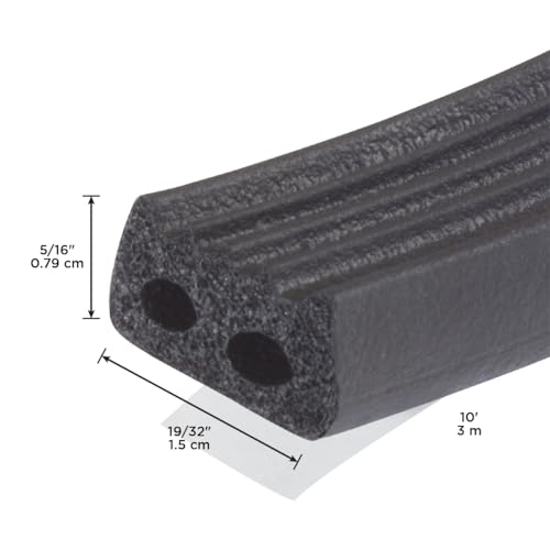 MD Building Rubber Auto & Marine Weatherseal, Black, 10ft x 19/32in | EPDM Rubber Material, Peel-and-Stick Backing, Cut-to-Length Strip, Seals Drafts Moisture Dust Insects - size: 10 Ft.