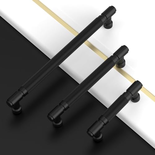 Asidrama 10 Pack 3 Inch(76mm) Matte Black Cabinet Pulls Knurled Kitchen Cabinet Handles, Cabinet Pulls Kitchen Cabinet Hardware for Cupboard Drawer Pulls - color: Matte Black, size: 3" Hole Center, style: 10 Pack