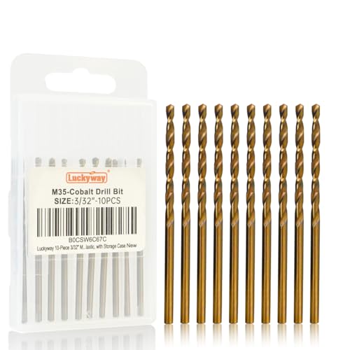 Luckyway 3/32" Cobalt Drill Bit (10 Pcs), Jobber Length Twist Drill Bit Set for Hard Metal, Stainless Steel, Cast Iron, Wood and Plastic, with Storage Case - style: 3/32" (10Pcs) Cobalt Drill Bits
