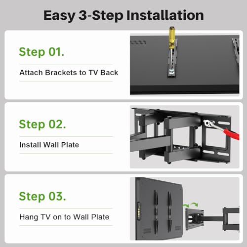 USX MOUNT Full Motion TV Wall Mount for Most 32-70 inch TVs up to 99 lbs, Wall Mount Bracket with Dual Articulating Arms, Swivel, Tilt, Max VESA 400x400mm, TV Mount Fits 12”/16” Wood Studs - size: 32-70 inch, 99 lb