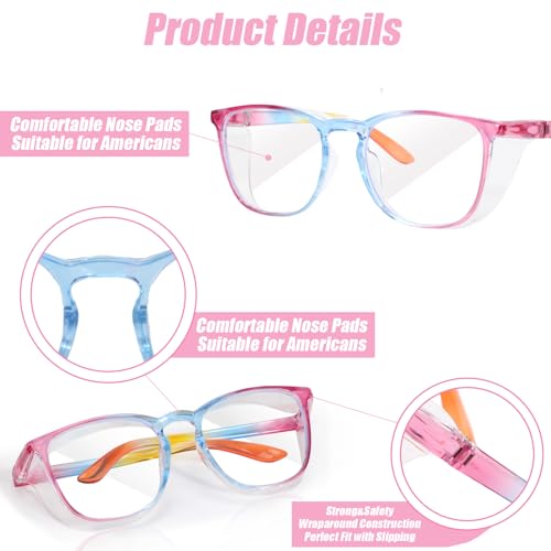 SQIMZAR Safety Glasses Goggles For Women Nurses Protective Eyewear,Anti Fog Safety Goggles - color: Blue-pink
