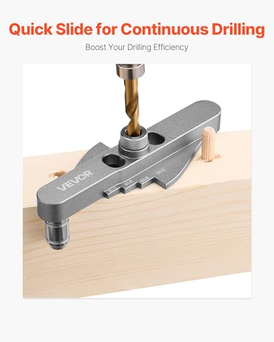 VEVOR Doweling Jig Kit, Self Centering Dowel Drill Jig for Straight Holes, with Drill Bit Set 1/4", 5/16", 3/8" and Drill Bit Stop Collar Set, Aluminum Alloy Woodworking Tools for Drilling, Marking - size: Mini, style: Doweling Jig