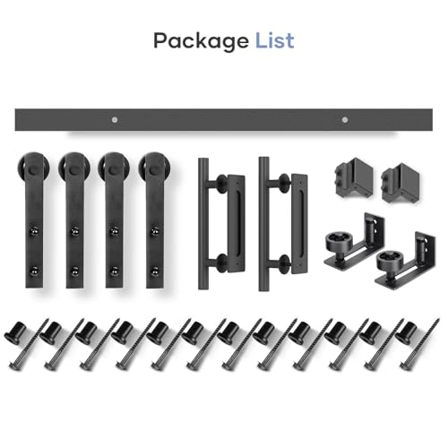 EaseLife 16 FT Double Sliding Barn Door Track and Handle Hardware Kit, Straight Pulley,Slide Smoothly Quietly,Easy Install (16FT Track Kit for 44"~48" Wide Double Door) - size: 16 FT-Double Door Kit