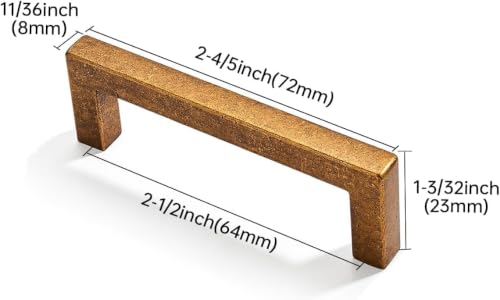 khtumeware 10 Pack 2-1/2 inch(64mm) Hole Center Antique Brass Cabinet Pulls Solid Heavy-Duty Square Cabinet Handles Drawer Pulls Kitchen Cabinet Hardware Kitchen Handle - color: Antique Brass, size: 2-1/2 inch(64mm) hole center