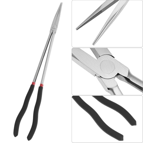QWORK Straight Long Needle Nose Pliers, 16 Inch Long Reach Needle Nose Pliers, Straight & Bent Jaw Plier Set with Non-Slip Handles for Narrow Spaces & Precision Work
