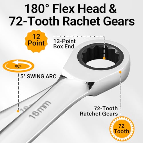 DEKOPRO 24-Piece Ratcheting Combination Wrench Set Metric 8-19mm & SAE 1/4"-7/8", Fixed-Head Ratchet Wrenches Set with Rack Organizer, Cr-V Steel 12 Point 72 Teeth - size: Metric & SAE-24 pcs
