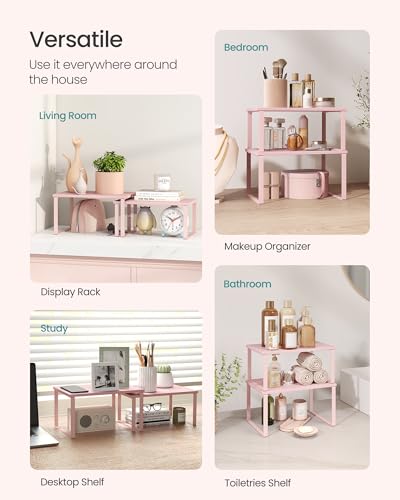 SONGMICS Cabinet Organizer Shelf, Set of 2 Spice Rack, Kitchen Storage - color: Jelly Pink, size: 11.7"w