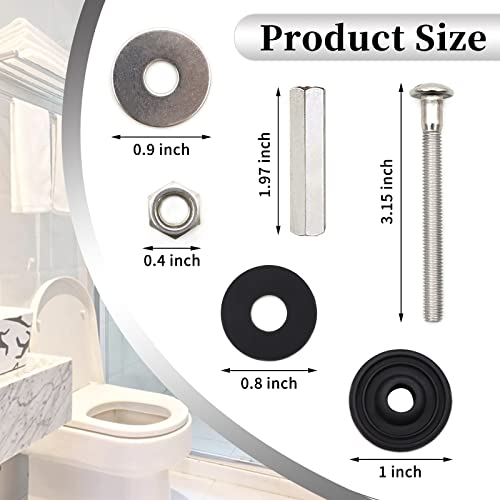 Universal Toilet Tank to Bowl Bolts Kit, Heavy Duty Toilet Bolts, Waterproof Stainless and Rubber Washers Gaskets with Extra Long Nut Screw for Fastening (Silver) (2, Long) - size: Long