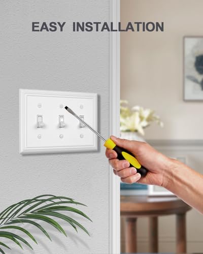 Switch Plates Outlet Covers, 1-Pack Metal Wall Plate, Pure White - color: Pure White, size: 3 Toggle 1PK