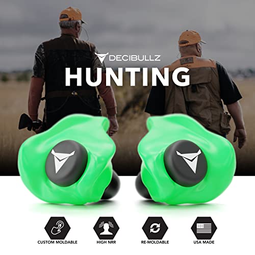 Decibullz Custom Molded Ear Plugs, 31dB NRR Shooting Ear Protection (Green) - color: Green