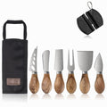 Stainless Steel Cheese Knife Set with Wood Handle, 6 Piece - color: Natural Wood Handle