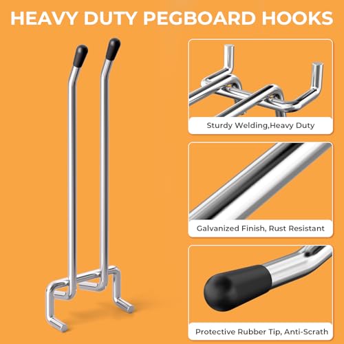 INCLY 36 Pack 4/6 Inch Double Arm Pegboard Hooks, 1/4" Heavy Duty - color: Silver