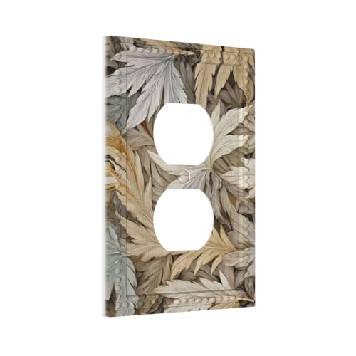 Rustic Dried Palm Leaf Duplex Outlet Cover Plate - color: Feathers Beige Brown, size: 1 Gang Duplex/5x3 IN