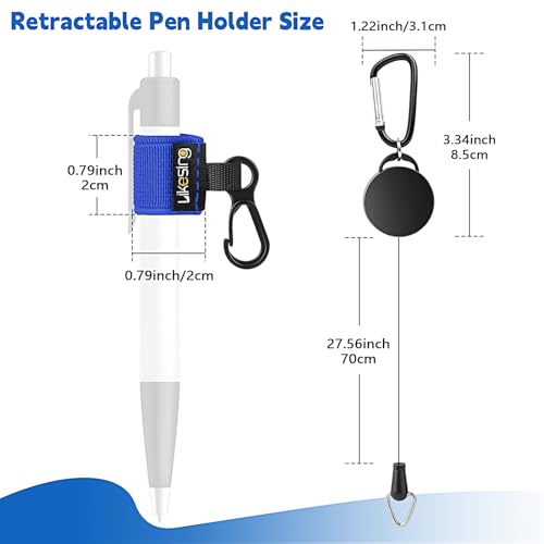 Likesing Retractable Pen Holder, 27.5" Reel Elastic Pen Leash(Blue) - color: Blue-2 CircularCilp