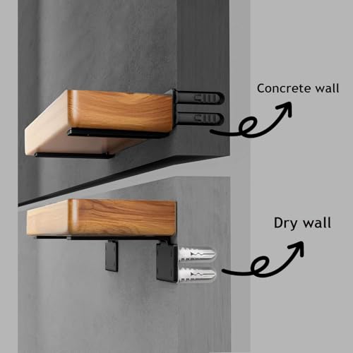 4 Inch Heavy Duty Floating Shelf Brackets,Hidden Black Metal L Bracket,Industrial Modern Wall Shelving Supports,4 Pack