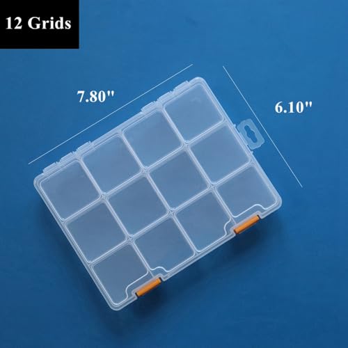 4 Pack 12 Grids Clear Plastic Storage Box with Dividers, Transparent Organizer Container Case for Small Parts, Bead, Button, Jewelry, Diamond, Craft Supplies,Sewing Kit, DIY Accessories - size: 12 Grids