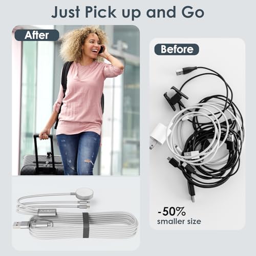 2Pack Travel Essentials,Multi Charging Cable for Apple Watch Charger White - color: White, size: 2pack-4ft