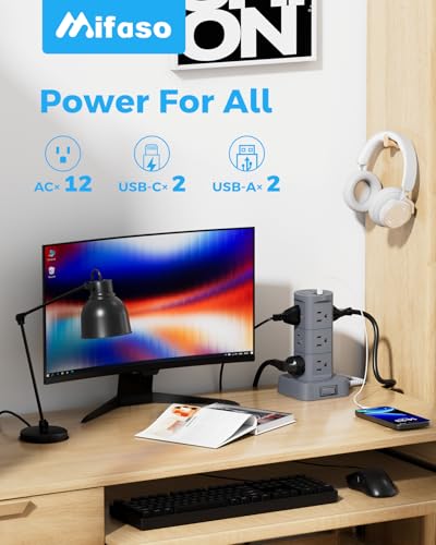 Charging Station Tower, Power Strips with Surge Protection, Flat Plug - color: Gray, size: 6 FT