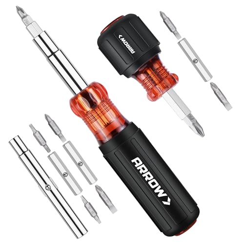 ARROW 2 PCS S2 Steel Screwdriver & Nut Driver Set, Standard & Stubby - size: 11-in-1 Standard & 5-in-1 Stubby, style: 2-Piece Set