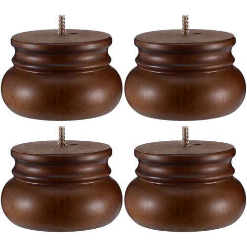 4 Pack 3 Inch Solid Wood Furniture Leg Brown Walnut Bun Feet for Sofas, Chairs, Cabinets, Beds and Home Decor and Much More