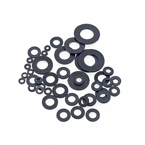 600PCS Metric M2 M2.5 M3 M4 M5 M6 M8 M10 Nylon Flat Washers Spacers Plastic Washers Assortment Kit (Black) - color: Black