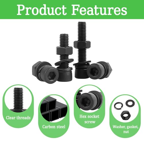 1140PCS M3 Screws Assortment Kit, M3x5/6/8/10/12/14/20/25 mm Hex Socket Head Bolts, Nuts & Washers Assorted Set - 12.9 Alloy Steel Black Zinc Plated M3 Screw for 3D Printer,DIY - size: M3 x 5/6/8/10/12/14/20/25-1140Pcs