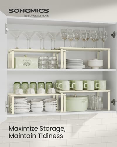 SONGMICS Cabinet Organizer Shelf, Set of 2 Spice Rack, Kitchen Storage - color: Cream White, size: 15.6"w