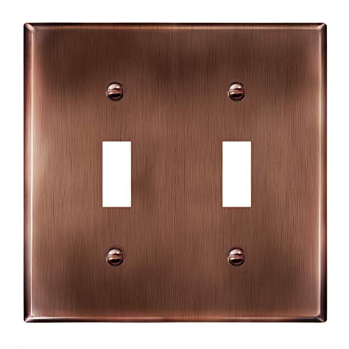 ENERLITES Toggle Light Switch Metal Cover Plate, 2-Gang, Antique Copper - color: Antique Copper, size: Standard Size