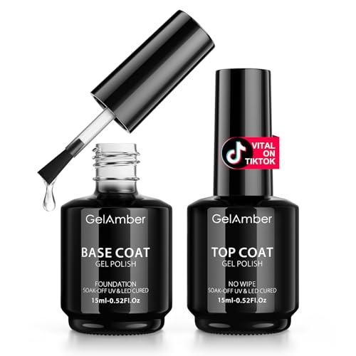 GELAMBER 2Pcs 15ml No Wipe Gel Top Coat and Base Coat, Base and Top Coat Gel Nail Polish Set, Essentials for Super Shiny and Long-Lasting Foundation Finish Nail Art Design Gift - color: Base&Top Coat