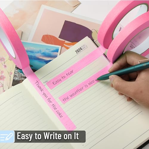 Mr. Pen- Pink Masking Tape, 0.6 Inch Wide, 3 Rolls, 3 x 55 Yards, Pink - color: Pink