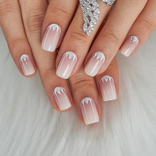 CurvLife Short Square Floral Shimmer Press On Nails, Crystal Bloom Pink - color: Crystal Bloom Light