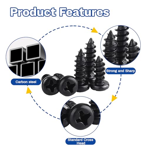 600Pcs M1.7x4/5/6/7/8/10 Self-Tapping Wood Screws Assortment Kit, Phillips Pan Head, Black Carbon Steel, 6 Sizes, for Wood Plastic and Soft Metal - size: M1.7x4/5/6/7/8/10-600Pcs