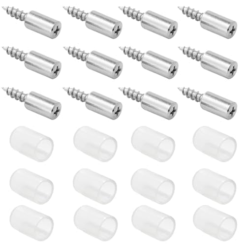 12pcs Screw in Shelf Pins with Anti-Slip Clear Sleeve, Nickel Plated Shelf Pegs Cabinet Shelf Holders Shelf Support Pegs, Small Shelf Brackets Phillips Head Pegs for Shelves - color: Clear Sleeve
