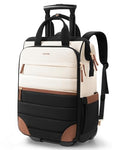 Rolling Puffer Backpack for Women, Travel Backpack with Wheels, 16 Inch Wheeled Laptop Backpck, Dual-Opening Design Overnight College Underseat Carry on Luggage, Roller Business Work Bag, Beige Brown - color: Beige Brown
