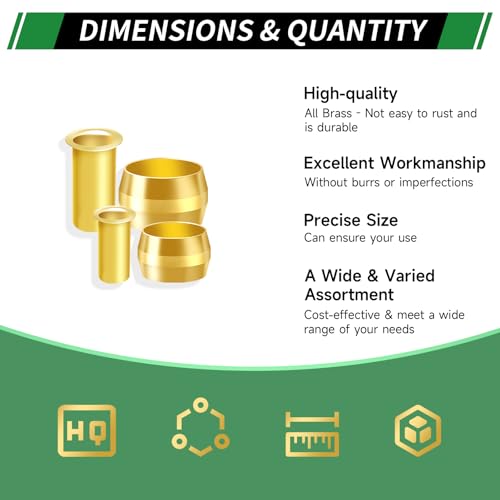 110pcs Brass Compression Sleeves Ferrules Inserts Fittings Kit | 3/8" 5/16" 1/4" 3 Sizes Air Hose Repair Kit of Air Water Fuel Oil Gas Tube Lines - color: 110PCS Brass Compression Sleeves Ferrules Inserts
