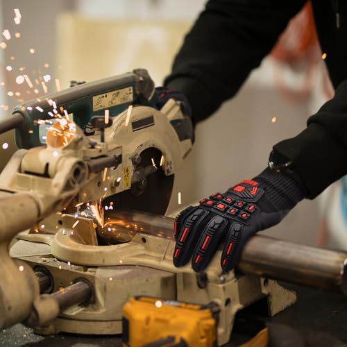 KAYGO TPR Impact Resistant Work Gloves for Men, MicroFoam Nitrile Coated | ANSI Cut Resistant Level A3, Anti-Abrasion & Firm Grip, TPR Back Impact Guard, for Mechanics, Construction, Glass Handling - size: X-Large