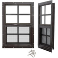 NeatiEase 2 Pack Shed Windows with Black Frame, 24x36 Flush Mount Small Window with Tempered Glass and Fiberglass Screen for Shed, Chicken Coop, Playhouse, Household, Garage (Brown) - color: Brown, size: 24"x36"