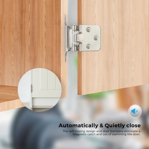 Satin Nickel Cabinet Hinges Self Closing, 1/2 Inch, 20 Pack (10 Pairs) - color: Satin Nickel, size: 1/2 inch Overlay