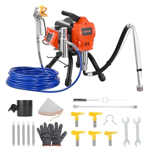 VEVOR Stand Airless Paint Sprayer, 1500W, 3300PSI High Pressure Airless Sprayer, Cleaning Brush, Hose, Extension Rod, Nozzles, Electric Spray Paint Machine for Large Apartments, Factory Buildings - size: 1500 W