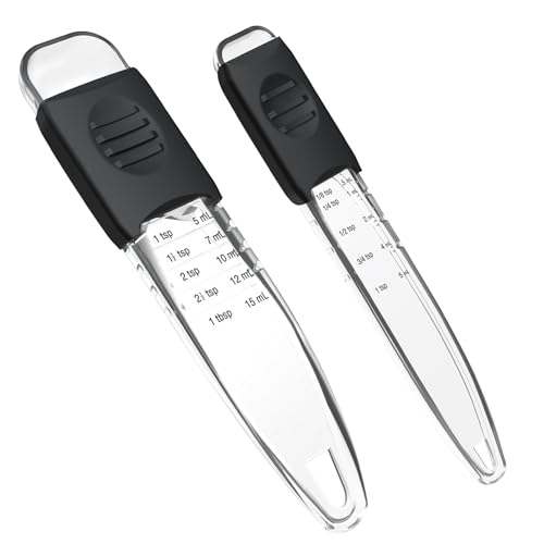 Professional Adjustable Measuring Spoons Set of 2#2258, Fits in Spice Jars, Teaspoon Measuring Spoons 9 in 1 for Dry and Liquid, BPA- free & Dishwasher Safe