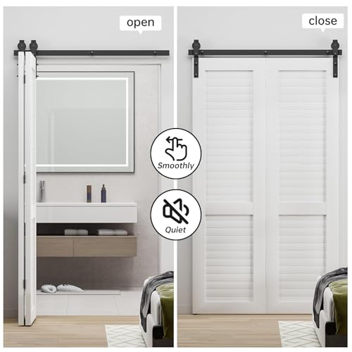 24" Bi-Folding Sliding Barn Door Hardware Track Kit,Smoothly&Quietly,Side Mounted Black Roller,Easy Install,Door Not Included [Fit Double 10" Bifold Doors] - size: 24" for 2 Doors