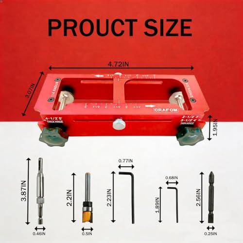 Door Hinge Template Aluminum Alloy, Door Hinge Jig Kit for Router, Hinge Router Template, Adjustable Mortise Jig Fits Door Hinges from 2.5” to 5” Length, 1/4” & 5/8” Radius, Square Corner