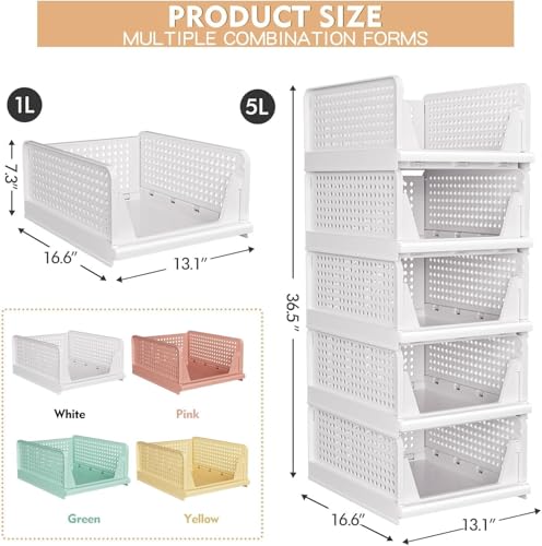 caktraie 8 Pack Stackable Closet Storage Basket - Stackable Storage Bins - size: 8 Pack White