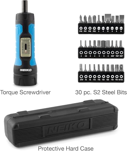 Neiko 10574A 1/4” Drive Torque Wrench Screwdriver Set | 30 Pieces of S2 Steel Philips, Hex, Slotted, and Torx Bits | 10 to 60 Inch-Pounds Torque Adjustment Range | Firearms Accurizing and Gunsmithing - size: Torque