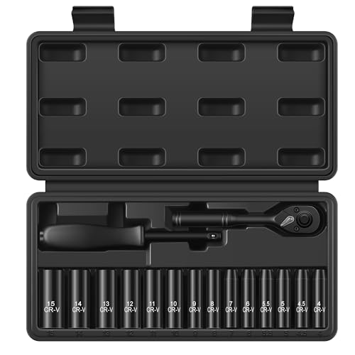 Reniteco 16-Piece 1/4" Drive Socket Set, Metric 4-15mm, 72-Tooth, Cr-V - size: 1/4"-16 PCS